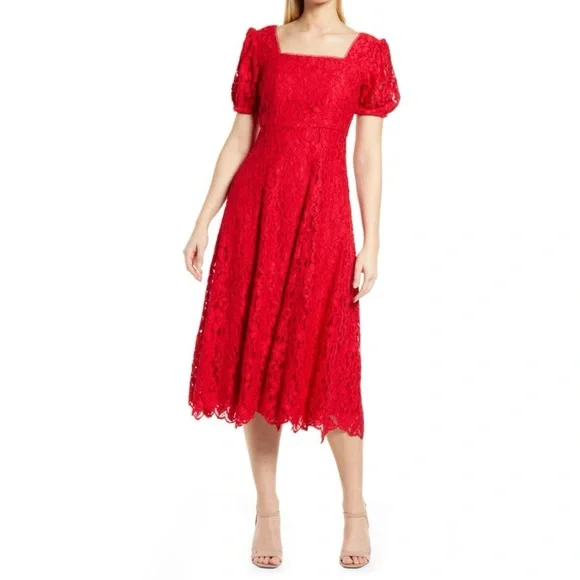 VGUC Rachel Parcell RP Red Lace Fit & Flare Cocktail Holidays Midi Dress XS - Picture 10 of 13
